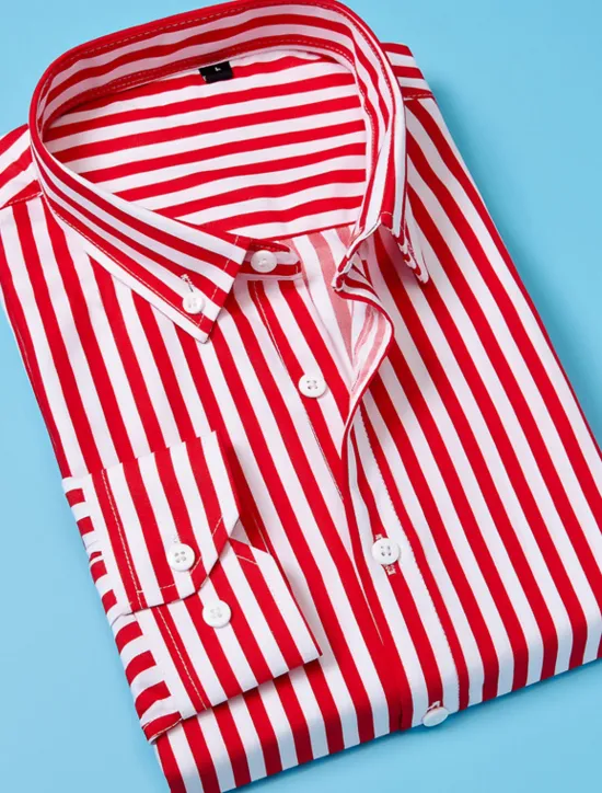 New OUKU Men's Dress Shirt Button Down Shirt Striped Shirt Collared Shirt Striped Wedding Work Black White Red Navy Blue Long Sleeve Collar Clothing Apparel