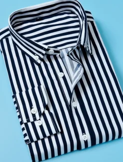 New OUKU Men's Dress Shirt Button Down Shirt Striped Shirt Collared Shirt Striped Wedding Work Black White Red Navy Blue Long Sleeve Collar Clothing Apparel