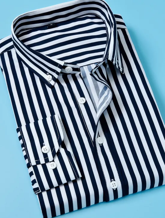 New OUKU Men's Dress Shirt Button Down Shirt Striped Shirt Collared Shirt Striped Wedding Work Black White Red Navy Blue Long Sleeve Collar Clothing Apparel