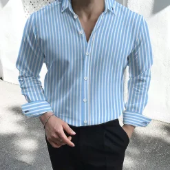 Clearance OUKU Men's Dress Shirt Button Down Shirt Striped Shirt Collared Shirt Striped Wedding Work Black White Red Navy Blue Long Sleeve Collar Clothing Apparel