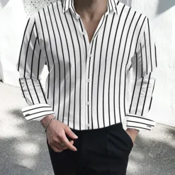Clearance OUKU Men's Dress Shirt Button Down Shirt Striped Shirt Collared Shirt Striped Wedding Work Black White Red Navy Blue Long Sleeve Collar Clothing Apparel