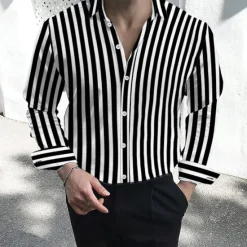 Clearance OUKU Men's Dress Shirt Button Down Shirt Striped Shirt Collared Shirt Striped Wedding Work Black White Red Navy Blue Long Sleeve Collar Clothing Apparel