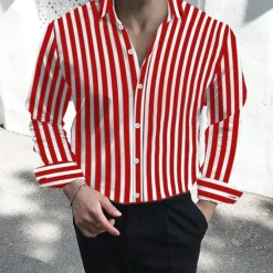Clearance OUKU Men's Dress Shirt Button Down Shirt Striped Shirt Collared Shirt Striped Wedding Work Black White Red Navy Blue Long Sleeve Collar Clothing Apparel