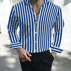 Clearance OUKU Men's Dress Shirt Button Down Shirt Striped Shirt Collared Shirt Striped Wedding Work Black White Red Navy Blue Long Sleeve Collar Clothing Apparel
