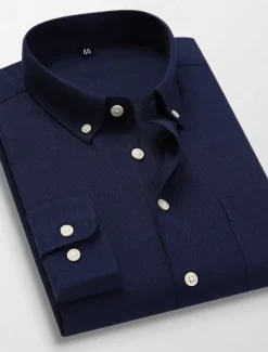 Hot OUKU Men's Dress Shirt Button Down Shirt Oxford Shirt Collared Shirt Plain Wedding Work Light Pink White Royal Blue Blue Long Sleeve Spring & Fall Clothing Apparel