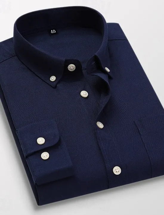 Hot OUKU Men's Dress Shirt Button Down Shirt Oxford Shirt Collared Shirt Plain Wedding Work Light Pink White Royal Blue Blue Long Sleeve Spring & Fall Clothing Apparel