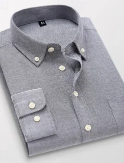 Hot OUKU Men's Dress Shirt Button Down Shirt Oxford Shirt Collared Shirt Plain Wedding Work Light Pink White Royal Blue Blue Long Sleeve Spring & Fall Clothing Apparel