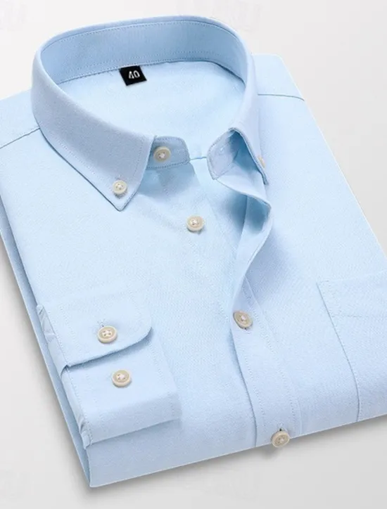 Hot OUKU Men's Dress Shirt Button Down Shirt Oxford Shirt Collared Shirt Plain Wedding Work Light Pink White Royal Blue Blue Long Sleeve Spring & Fall Clothing Apparel