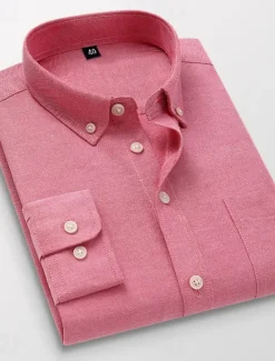 Hot OUKU Men's Dress Shirt Button Down Shirt Oxford Shirt Collared Shirt Plain Wedding Work Light Pink White Royal Blue Blue Long Sleeve Spring & Fall Clothing Apparel