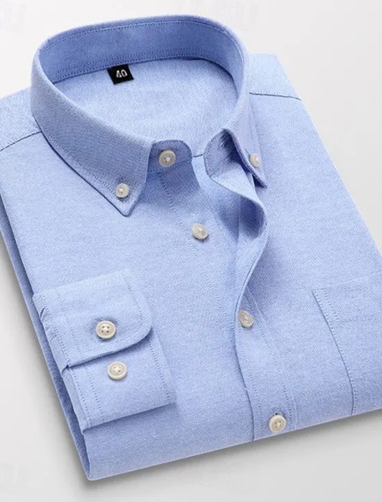 Hot OUKU Men's Dress Shirt Button Down Shirt Oxford Shirt Collared Shirt Plain Wedding Work Light Pink White Royal Blue Blue Long Sleeve Spring & Fall Clothing Apparel