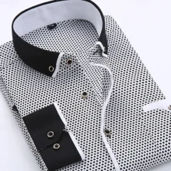 Sale OUKU Men's Dress Shirt Button Down Shirt Collared Shirt Polka Dot Wedding Outdoor Black White Red Navy Blue Long Sleeve Turndown Summer Spring Clothing Apparel Print