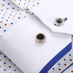 Sale OUKU Men's Dress Shirt Button Down Shirt Collared Shirt Polka Dot Wedding Outdoor Black White Red Navy Blue Long Sleeve Turndown Summer Spring Clothing Apparel Print
