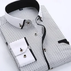 Sale OUKU Men's Dress Shirt Button Down Shirt Collared Shirt Polka Dot Wedding Outdoor Black White Red Navy Blue Long Sleeve Turndown Summer Spring Clothing Apparel Print
