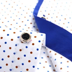 Sale OUKU Men's Dress Shirt Button Down Shirt Collared Shirt Polka Dot Wedding Outdoor Black White Red Navy Blue Long Sleeve Turndown Summer Spring Clothing Apparel Print