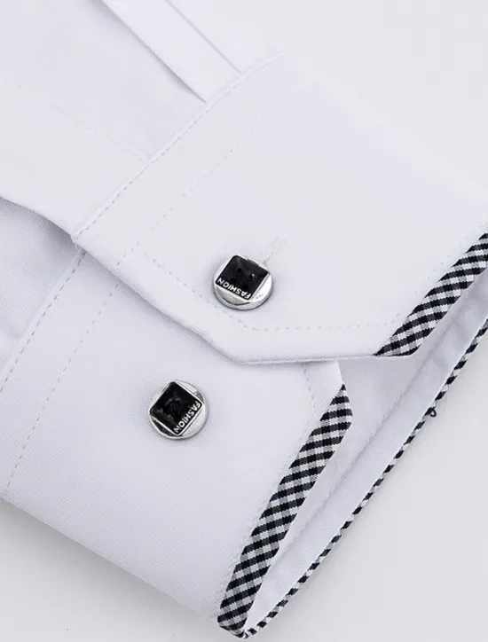 Clearance OUKU Men's Dress Shirt Button Down Shirt Color Block Office & Career Going out White Long Sleeve Button Down Collar Spring & Summer Clothing Apparel Navy Blue