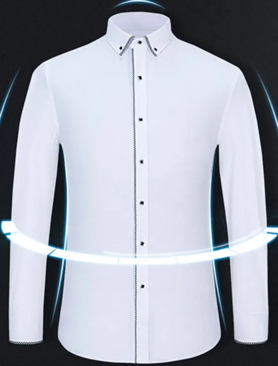 Clearance OUKU Men's Dress Shirt Button Down Shirt Color Block Office & Career Going out White Long Sleeve Button Down Collar Spring & Summer Clothing Apparel Navy Blue