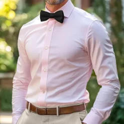 Clearance OUKU Men's Dress Shirt Button Down Shirt Collared Shirt Non Iron Shirt Plain Wedding Work Light Blue Black White Yellow Long Sleeve Collar All Seasons Clothing Apparel