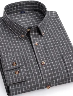 New OUKU Men's Dress Shirt Button Down Shirt Stripes and Plaid Wedding Office & Career Black Red Dark Navy Orange Long Sleeve Turndown All Seasons Clothing Apparel