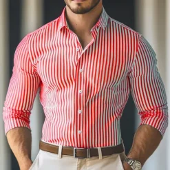 Outlet OUKU Men's Dress Shirt Button Down Shirt Striped Wedding Work Light Blue Black Red Blue Long Sleeve Collar Clothing Apparel