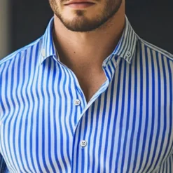 Outlet OUKU Men's Dress Shirt Button Down Shirt Striped Wedding Work Light Blue Black Red Blue Long Sleeve Collar Clothing Apparel