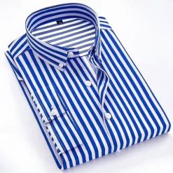 Outlet OUKU Men's Dress Shirt Button Down Shirt Striped Wedding Work Light Blue Black Red Blue Long Sleeve Collar Clothing Apparel
