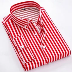 Outlet OUKU Men's Dress Shirt Button Down Shirt Striped Wedding Work Light Blue Black Red Blue Long Sleeve Collar Clothing Apparel