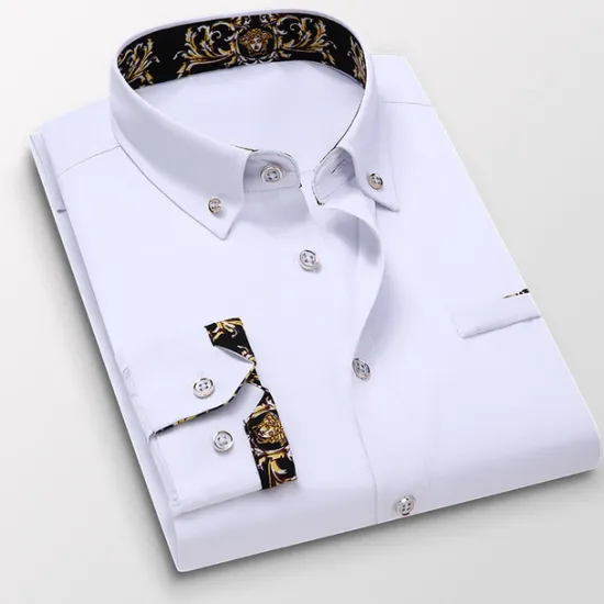 Clearance OUKU Men's Dress Shirt Button Down Shirt Collared Shirt Floral Wedding Work Wine Black White Navy Blue Long Sleeve Turndown Spring & Fall Clothing Apparel Button-Down