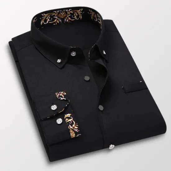 Clearance OUKU Men's Dress Shirt Button Down Shirt Collared Shirt Floral Wedding Work Wine Black White Navy Blue Long Sleeve Turndown Spring & Fall Clothing Apparel Button-Down