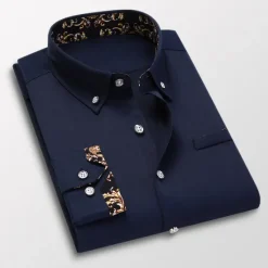 Clearance OUKU Men's Dress Shirt Button Down Shirt Collared Shirt Floral Wedding Work Wine Black White Navy Blue Long Sleeve Turndown Spring & Fall Clothing Apparel Button-Down