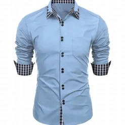 New OUKU Men's Dress Shirt Button Down Shirt Non Iron Shirt Casual Shirt Black White Pink Burgundy Blue Long Sleeve Color Block Solid / Plain Color Turndown Wedding Vacation Button-Down Clothing Apparel Cotton