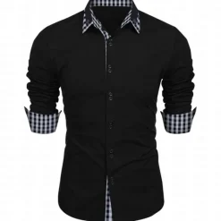 New OUKU Men's Dress Shirt Button Down Shirt Non Iron Shirt Casual Shirt Black White Pink Burgundy Blue Long Sleeve Color Block Solid / Plain Color Turndown Wedding Vacation Button-Down Clothing Apparel Cotton