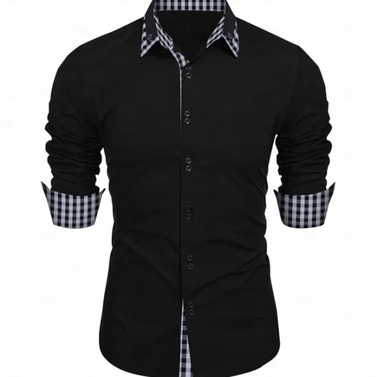 New OUKU Men's Dress Shirt Button Down Shirt Non Iron Shirt Casual Shirt Black White Pink Burgundy Blue Long Sleeve Color Block Solid / Plain Color Turndown Wedding Vacation Button-Down Clothing Apparel Cotton