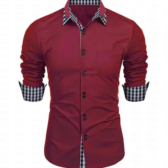 New OUKU Men's Dress Shirt Button Down Shirt Non Iron Shirt Casual Shirt Black White Pink Burgundy Blue Long Sleeve Color Block Solid / Plain Color Turndown Wedding Vacation Button-Down Clothing Apparel Cotton