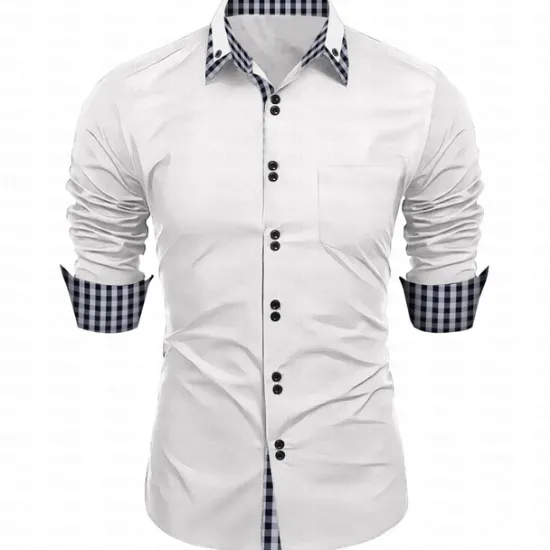 New OUKU Men's Dress Shirt Button Down Shirt Non Iron Shirt Casual Shirt Black White Pink Burgundy Blue Long Sleeve Color Block Solid / Plain Color Turndown Wedding Vacation Button-Down Clothing Apparel Cotton