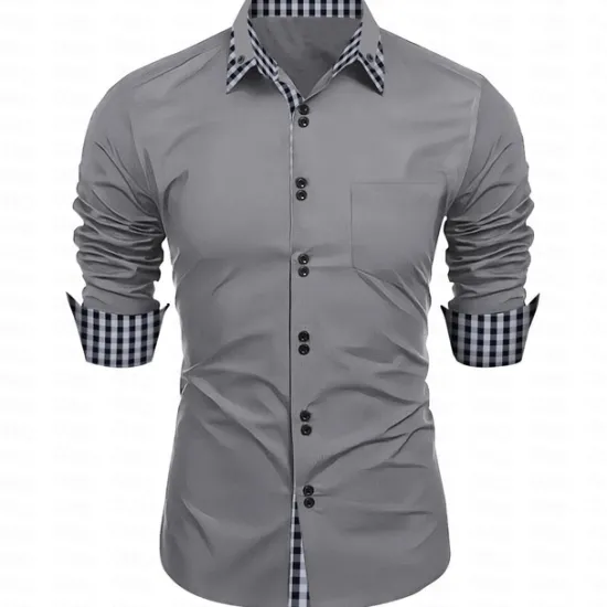 New OUKU Men's Dress Shirt Button Down Shirt Non Iron Shirt Casual Shirt Black White Pink Burgundy Blue Long Sleeve Color Block Solid / Plain Color Turndown Wedding Vacation Button-Down Clothing Apparel Cotton