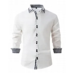 New OUKU Men's Dress Shirt Button Down Shirt Non Iron Shirt Casual Shirt Black White Pink Burgundy Blue Long Sleeve Color Block Solid / Plain Color Turndown Wedding Vacation Button-Down Clothing Apparel Cotton