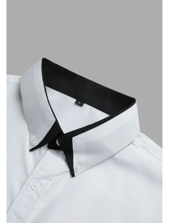 Sale OUKU Men's Dress Shirt Button Down Shirt Collared Shirt Non Iron Shirt Plain Wedding Work White Pink Navy Blue Royal Blue Long Sleeve Collar All Seasons Clothing Apparel