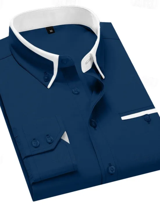 Sale OUKU Men's Dress Shirt Button Down Shirt Collared Shirt Non Iron Shirt Plain Wedding Work White Pink Navy Blue Royal Blue Long Sleeve Collar All Seasons Clothing Apparel