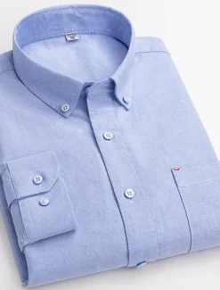 OUKU Men's Dress Shirt Button Down Shirt Oxford Shirt Solid / Plain Color Wedding Vacation White Blue Purple Light Grey Long Sleeve Turndown All Seasons Clothing Apparel Button-Down