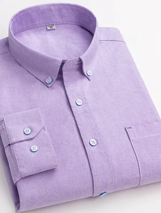 OUKU Men's Dress Shirt Button Down Shirt Oxford Shirt Solid / Plain Color Wedding Vacation White Blue Purple Light Grey Long Sleeve Turndown All Seasons Clothing Apparel Button-Down