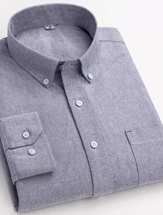OUKU Men's Dress Shirt Button Down Shirt Oxford Shirt Solid / Plain Color Wedding Vacation White Blue Purple Light Grey Long Sleeve Turndown All Seasons Clothing Apparel Button-Down