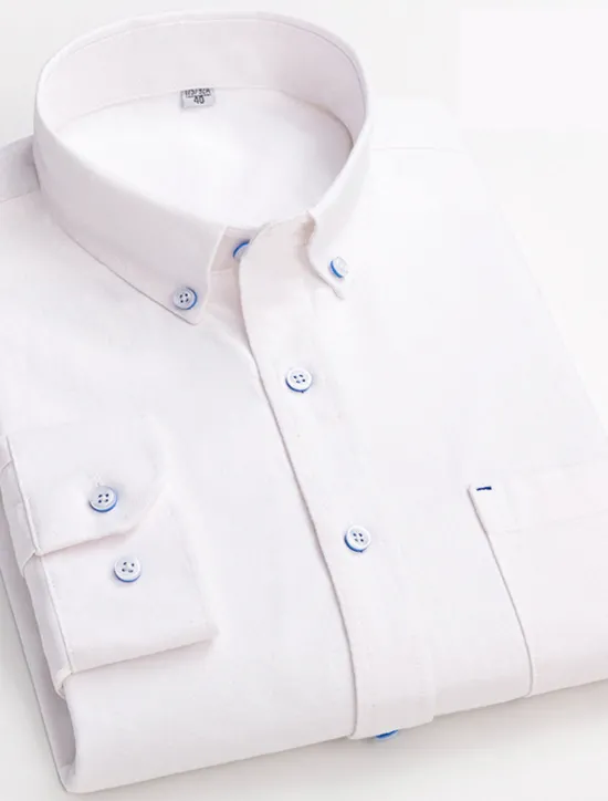 OUKU Men's Dress Shirt Button Down Shirt Oxford Shirt Solid / Plain Color Wedding Vacation White Blue Purple Light Grey Long Sleeve Turndown All Seasons Clothing Apparel Button-Down