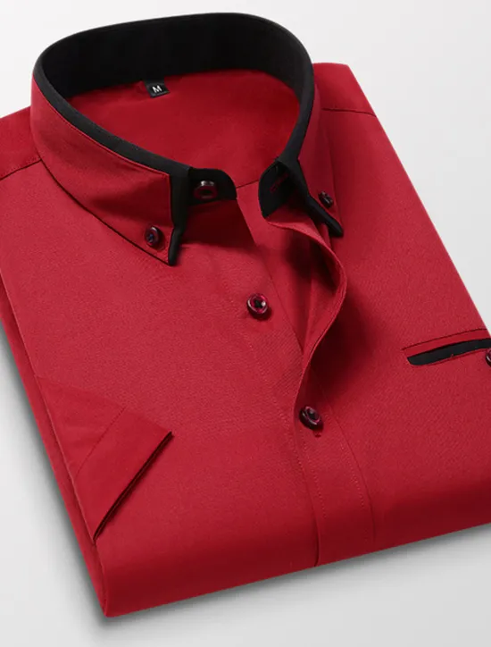 Hot OUKU Men's Dress Shirt Button Down Shirt Non Iron Shirt Collared Shirt Plain Wedding Work Light Pink White Red Khaki Short Sleeve Collar All Seasons Clothing Apparel