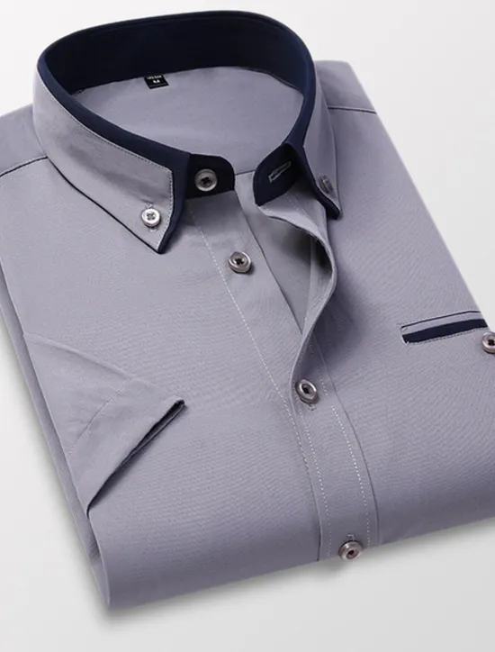 Hot OUKU Men's Dress Shirt Button Down Shirt Non Iron Shirt Collared Shirt Plain Wedding Work Light Pink White Red Khaki Short Sleeve Collar All Seasons Clothing Apparel