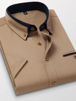 Hot OUKU Men's Dress Shirt Button Down Shirt Non Iron Shirt Collared Shirt Plain Wedding Work Light Pink White Red Khaki Short Sleeve Collar All Seasons Clothing Apparel