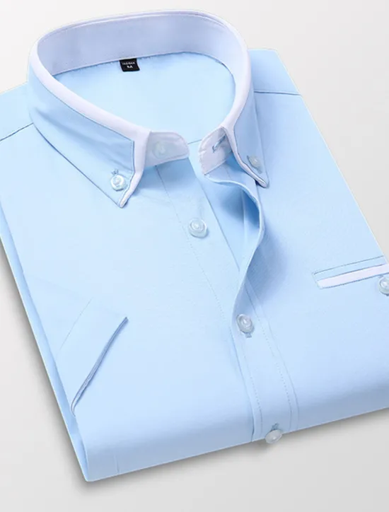 Hot OUKU Men's Dress Shirt Button Down Shirt Non Iron Shirt Collared Shirt Plain Wedding Work Light Pink White Red Khaki Short Sleeve Collar All Seasons Clothing Apparel