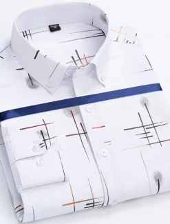 Sale OUKU Men's Dress Shirt Button Down Shirt Non Iron Shirt Collared Shirt Stretch Tartan Wedding Work Wine Black / Gray Black White Long Sleeve Square Neck All Seasons Clothing Apparel