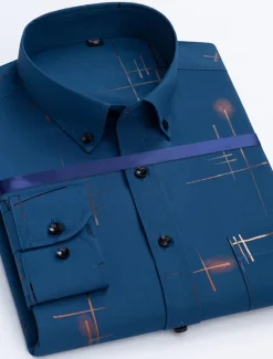 Sale OUKU Men's Dress Shirt Button Down Shirt Non Iron Shirt Collared Shirt Stretch Tartan Wedding Work Wine Black / Gray Black White Long Sleeve Square Neck All Seasons Clothing Apparel