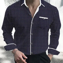 Clearance OUKU Men's Dress Shirt Button Down Shirt Collared Shirt Polka Dot Wedding Outdoor White Red Navy Blue Long Sleeve Turndown Summer Spring Clothing Apparel Print
