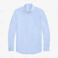 Online OUKU Men's Dress Shirt Button Up Shirt Solid Color School Formal Long Sleeve Turndown All Seasons Clothing Apparel Light Blue